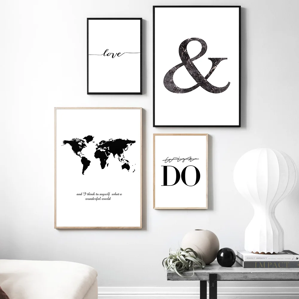 

Black And White Posters And Prints Minimalist Canvas Painting Abstract Poster Quote Prints World Map Painting Print Unframed