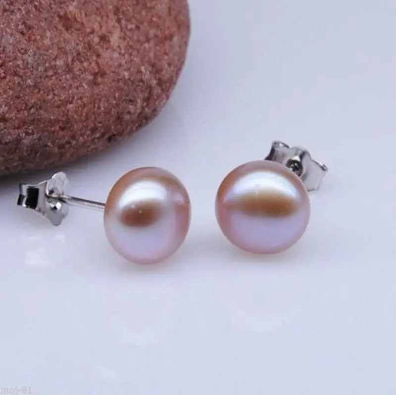 

hot sell new - Free shipping 8-9mm Genuine Purple Akoya Freshwater Pearl 925 Sterling Silver Stud Earrings