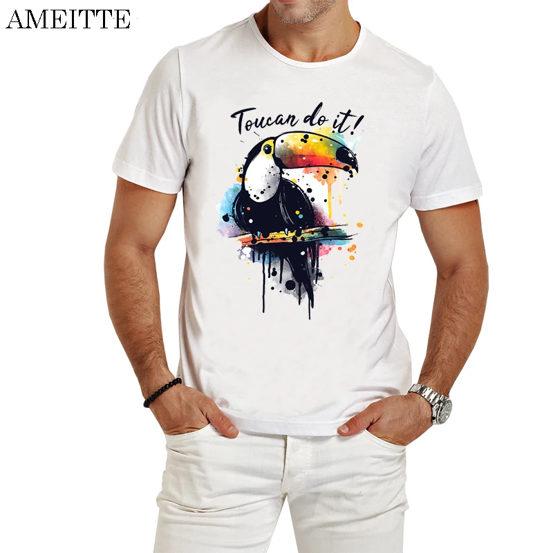 Мужская футболка с принтом Cute Toucan do it летняя модная забавным птичьим дизайном