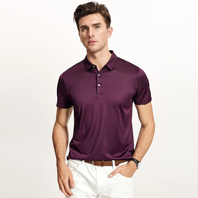 Поло para hombre, натуральный шелк, рубашка поло, бренд, топы, футболка, homme, шелк тутового цвета, деловая мужская одежда