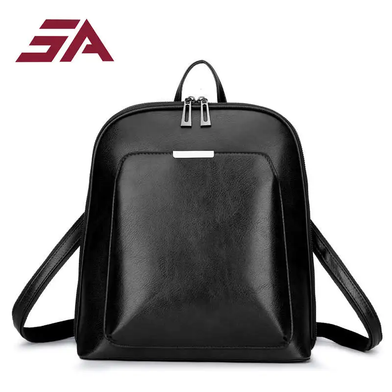 

High Quality PU Leather Women Backpack Fashion Solid School Bags For Teenager Girls Casual Women Black Backpacks