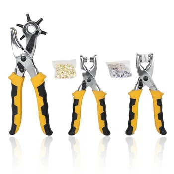 

3pcs Revolving Leather Hole Punch Eyelet and Snap Setting Pliers Tool Kit for Leather Belt Saddle Watch Strap Shoe Fabric Paper