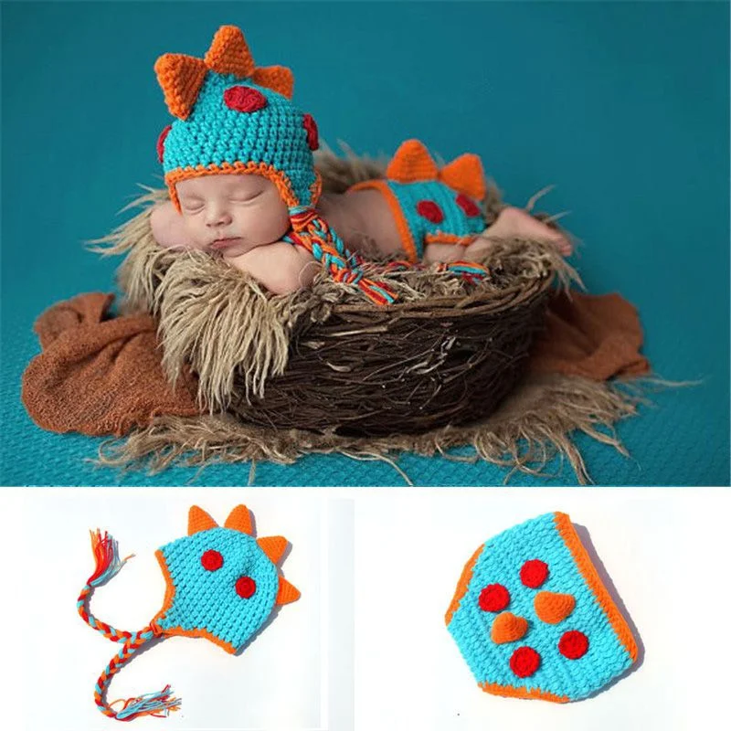 

Two Pieces Dinosaur Hundred Days Newborn Boys Girls Baby Underwear Photography Special Clothing Photo Hat Pants Baby Clothing