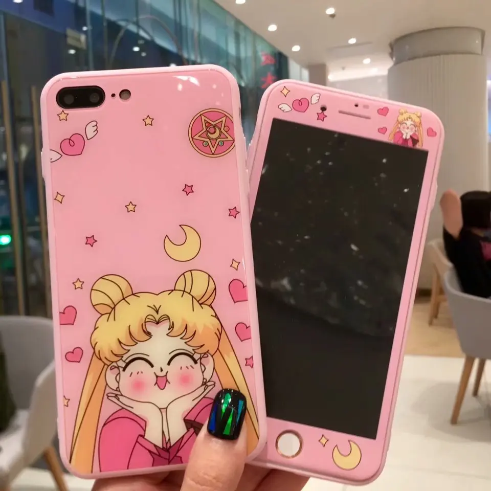 Для iphone X мультяшный чехол с принтом &quotСейлор Мун&quot + пленка для экрана из