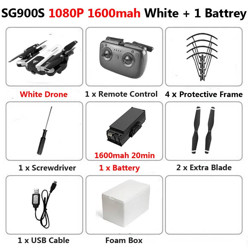 White1600mah 1080 1B SG900-S SG900S GPS складной Профессиональный Дрон с камерой 1080P HD селфи WiFi FPV широкоугольный Радиоуправляемый квадрокоптер Вертолет игрушки F11 - Цвет: White1600mah 1080 1B