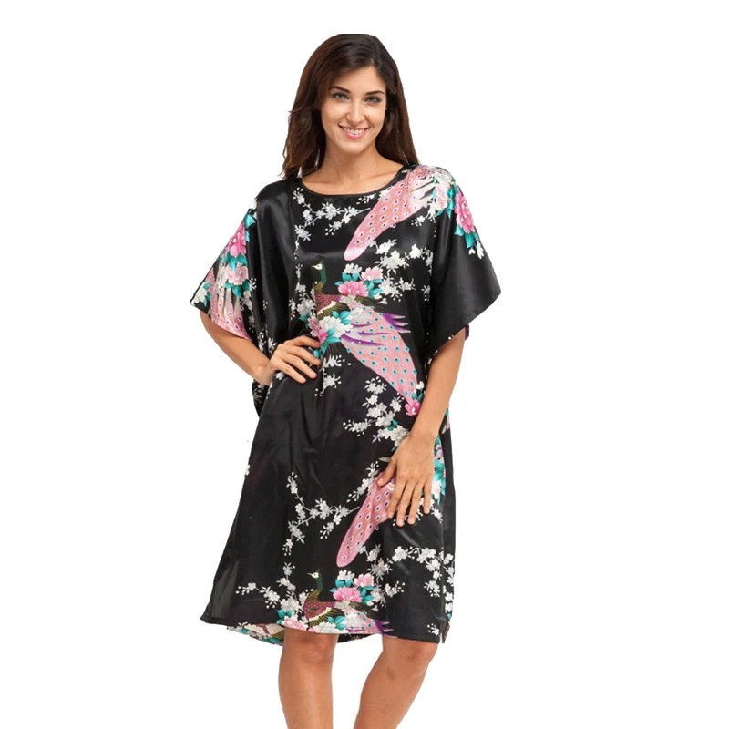 

Hot Sale 13 Colors Summer Chinese Women's Nightgown Silk Rayon Bath Robe Dress Kimono Gown Flower Sleepwear 0106121