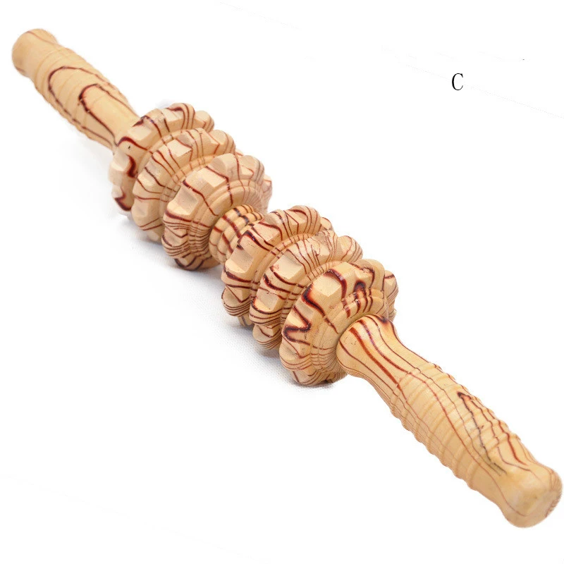 Yoga meridian rod nine fine wheel shaft Whole body massage roller pounded his waist back massage neck leg wooden massager