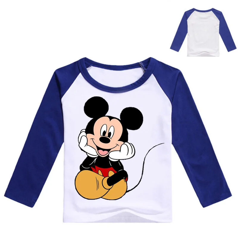 Коллекция года, Весенняя Детская футболка с принтом Микки Одежда для маленьких мальчиков футболка с длинными рукавами для девочек детские топы, футболки, костюм для малышей, толстовка - Цвет: White Blue