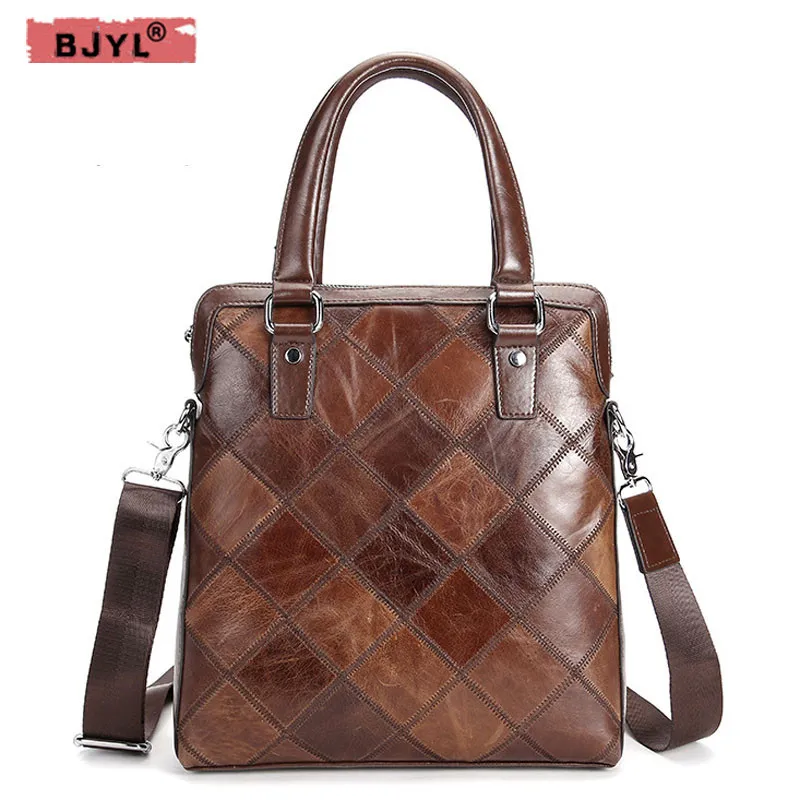 

BJYL New Men's first layer of leather hand-made vertical section of business briefcase fashion shoulder Messenger Bags