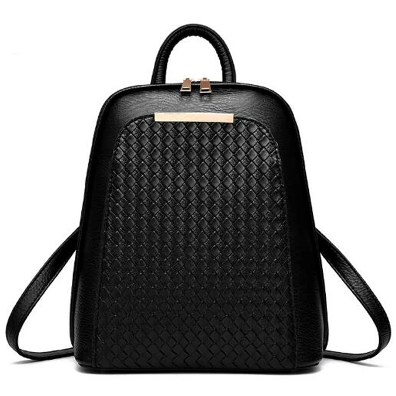 2018 Women Pu Leather Backpacks LadiesWeave pattern Black Shoulder Rucksack School Bags For Girls Bolsas Mochilas Sac A Dos