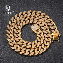 TBTK Luxury Top Quality Stainless Steel Miami Cuban Link Necklace Gold Color Full Iced Out AAA Cubic Zirconia 20mm Chain Jewelry