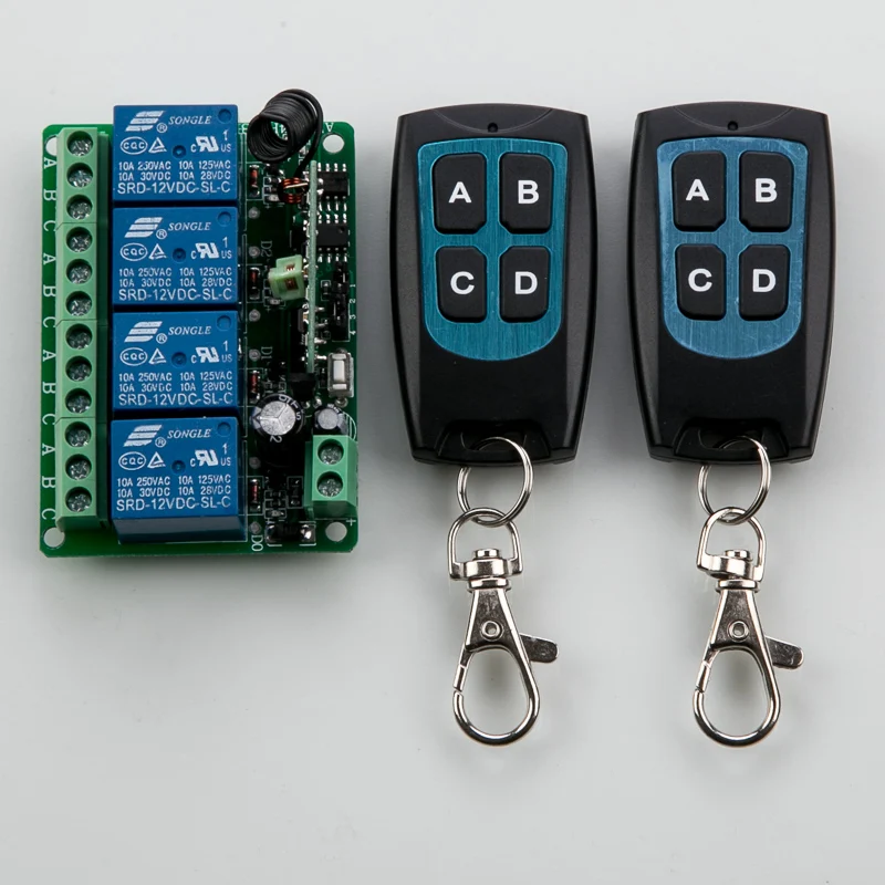 

DC 12V 10A 4CH RF Wireless Relay Remote Control Switch 315 MHZ /433 MHZ 2*Transmitter&1* Receiver for garage door / window /lamp