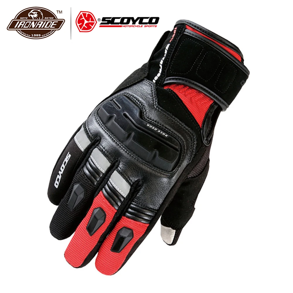 SCOYCO Men's Genuine Cow Leather Motorcycle Gloves Touch Screen Waterproof Windproof Warm Winter Motorbike Racing Riding Gloves