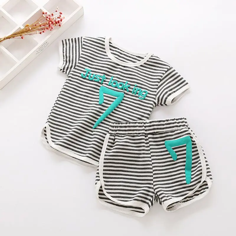 Kids Clothes Sets Baby Boys Girls Fashion Sport Striped T-shirt+Shorts 2pcs Set Toddler Summer Clothing Suits Children Clothes (7)