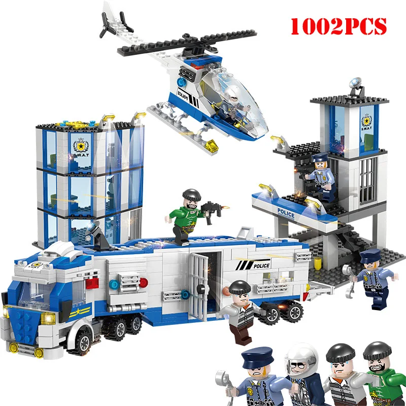 

City Police Station Command Truck Helicopter Building Blocks Compatible Legoed Technic Enlighten Bricks Toys For Children Gifts