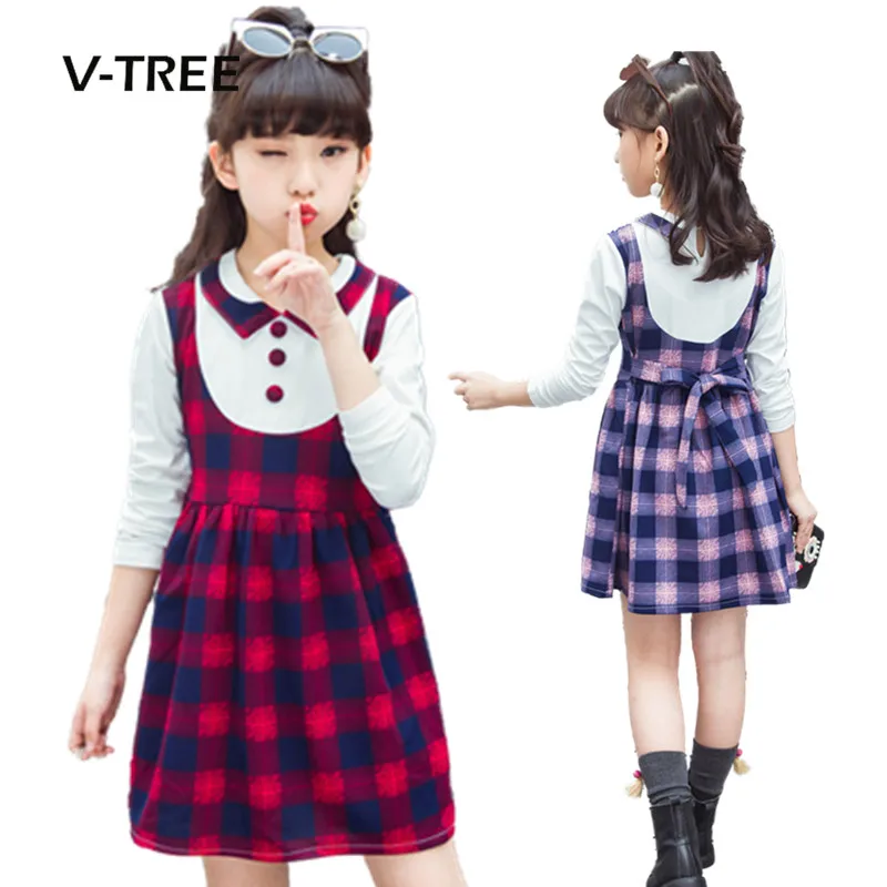 Online V TREE Niñas Ropa a cuadros vestido de adolescente para chicas estilo de moda niñas vestido de escuela ropa uniforme escolar niña niños vestido
