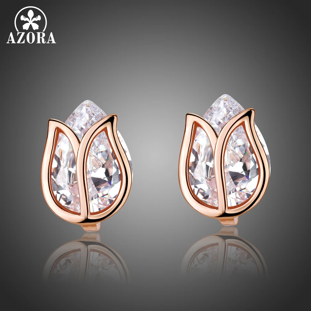 

AZORA New Design Lotus Stud Earrings Crystal for Women Fashion Wedding Pear Cut Clear Cubic Zirconia Jewelry Accessories TE0311
