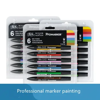 

WINSOR&NEWTON Professional Marker Pen 6/12 Colors Double-side(round toe and oblique) Drawing Design Marker Pen Art Supplies