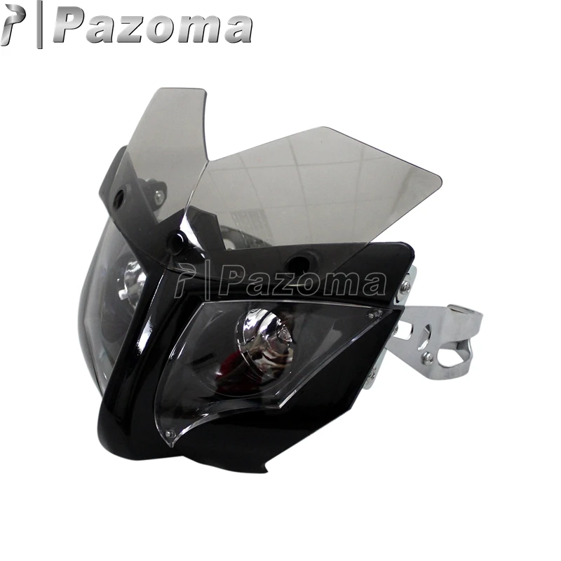 12V Motorcycle Fairing Headlight Mask with 35-54mm Bracket Front Lighting Headlamp for Streetfighter Dirt Bikes Naked Bikes