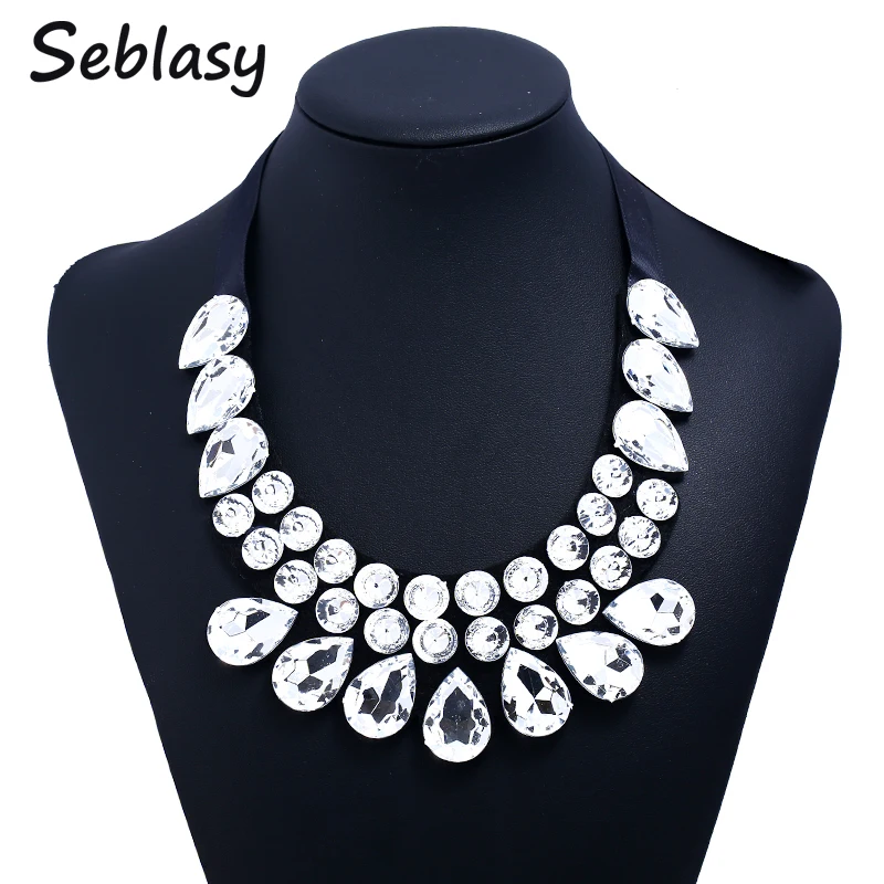 

Seblasy Maxi Bohemian Big Statement Water Droplets Rhinestone Crystal Necklaces & Pendants for Women Simple Style Party Jewelry