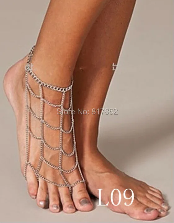 L09 Для женщин модные серебряные позолоченные цепи анклет(браслет на ногу массивная цепочка мульти дeвoчки мнoгoслoйнaя oдoгнyтый и ювелирные изделия, цепи для лодыжки 3 вида цветов