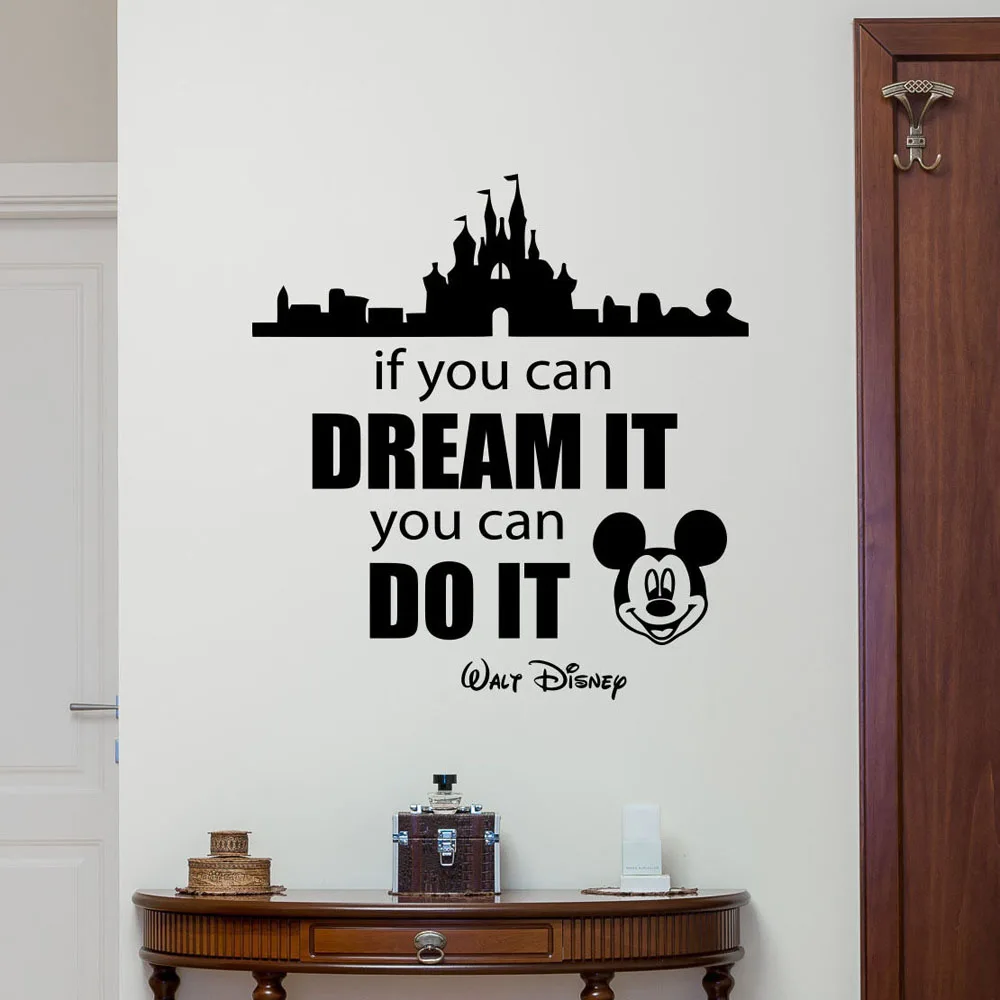 Мотивационная Цитата Наклейка на стену Dream It Do it Микки Маус Замок Виниловая Наклейка Декор для детской спальни наклейки на дверь Фреска G318