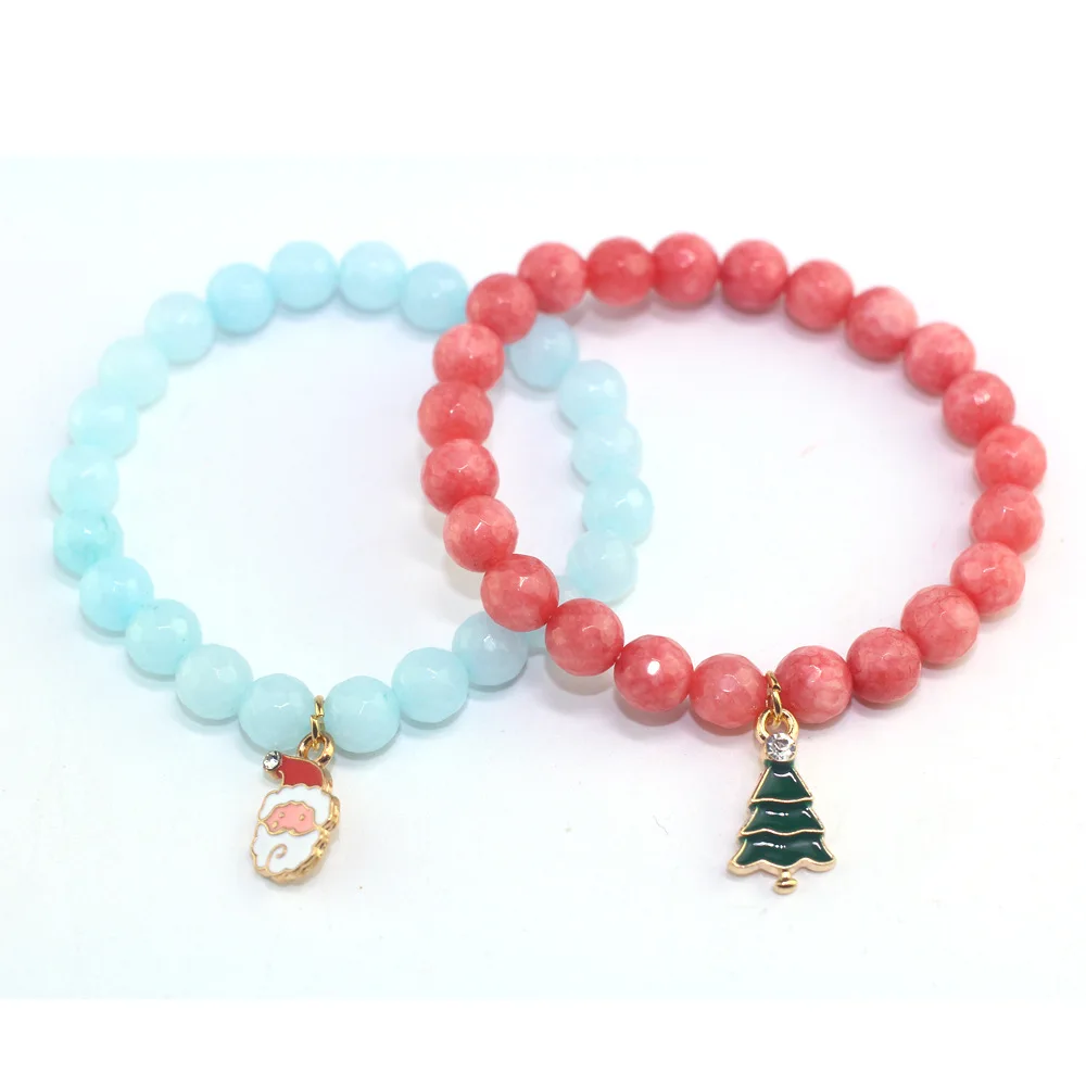 

Blue Red Beaded Bracelet Simple Christmas Specific Santa Claus And Christmas Tree Combination Men Women Bracelet