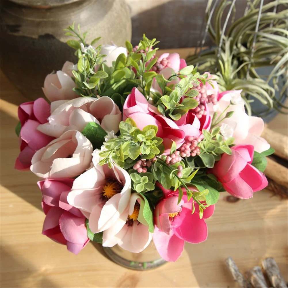 Wedding Decoration Bride Holding Artificial Magnolia Flowers Real