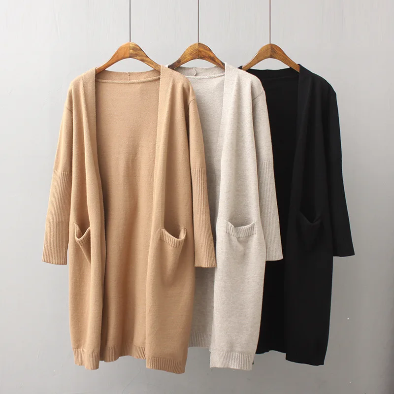 

ZAODORIN Imitation Cashmere Sweater Women Long Cardigan Solid Long Sleeve V Neck Knitted Cardigan Vintage Laides Black Cardigan