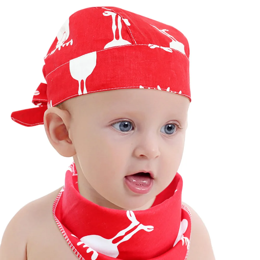 Children Print Thin Hat Stuff Baby Boys Girls Head Pirate Cap Set Child bandana bib With Collar Scarf Beanie Hats Bibs Newborn