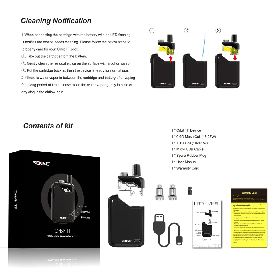 электронная сигарета Оригинальный Sense Orbit TF Pod система vape ручка комплект 1100 мАч