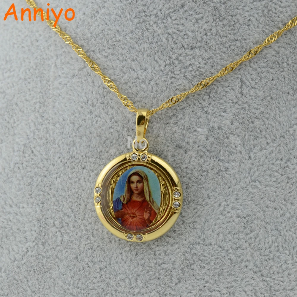 Religious NECKLACE Blessed VIRGIN MARY PENDANT Gold Color Jewelry 60cm