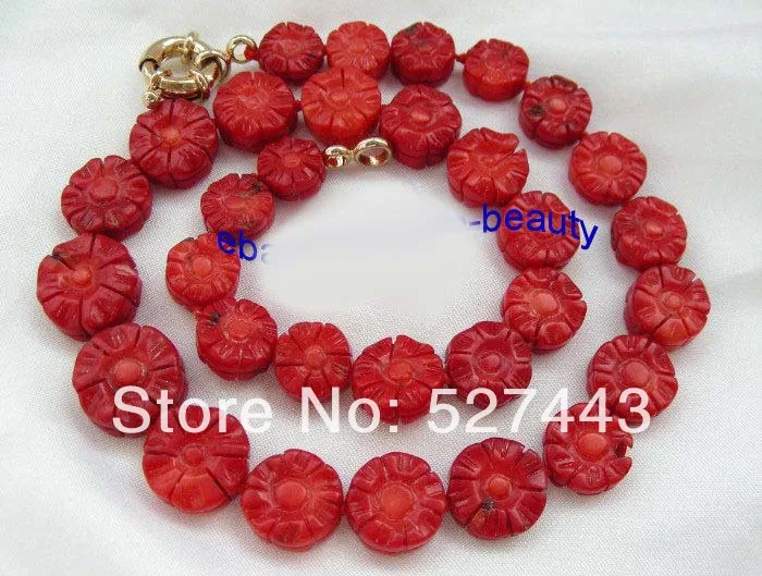 

Wholesale free shipping >>stunning big 15mm baroque crude red coral flower necklace