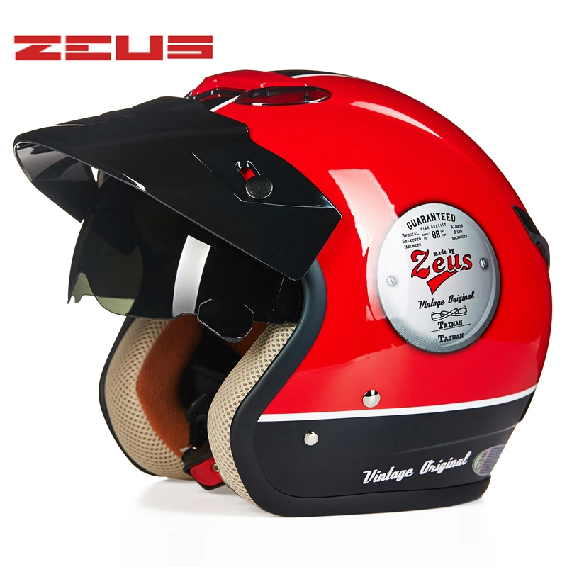 

ZEUS Motorcycle Helmet Vintage With Anti-UV Visors Lens Retro Open Face Moto Scooter Motorbike Bike Helmets DOT For Harley