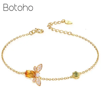 

100% 925 Sterling Silver Bee Link chain Bracelet for Women Girls Fashion Jewelry Gold-color Chain Charm Bracelet Birthday Gift