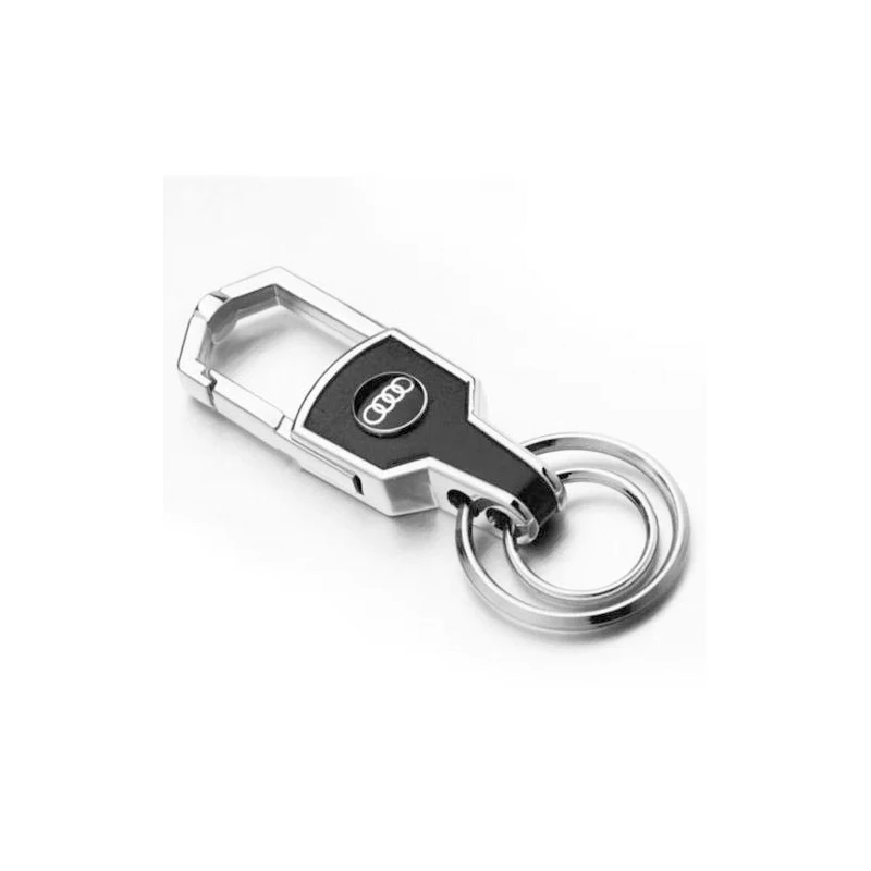 

Zinc alloy Car Logo and black leather Keychain key ring For Audi