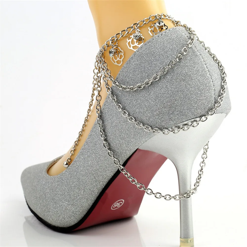 IMIXLOT Popular Multilayer Chain Tassel High Heels Anklets Metal Ankle