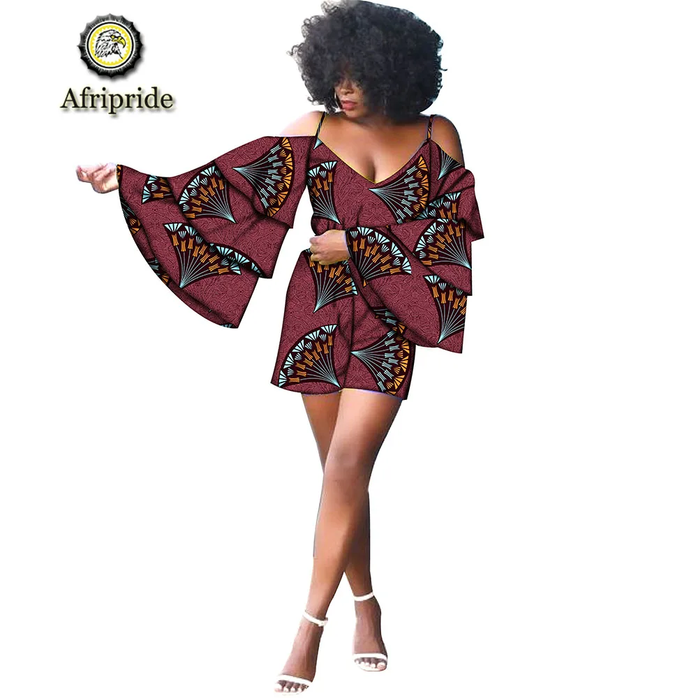 

2019 african short top+short pants 2-piece suits for women dashiki pure cotton fare sleeve sexy party suits AFRIPRIDE S1926016