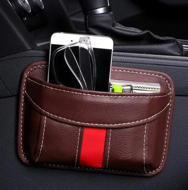 auto moile phones hold car phone holder car Storage bag car box storage car storage Multifunction accessories PU Leather - Название цвета: Коричневый