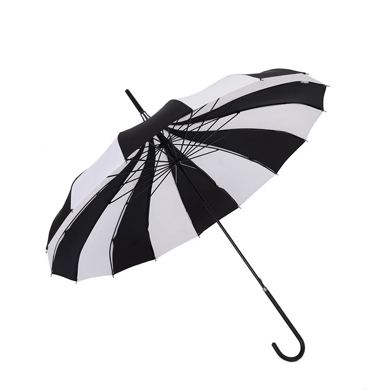 16K Strong Windproof Tower Pagoda Rain Umbrella Long Handle