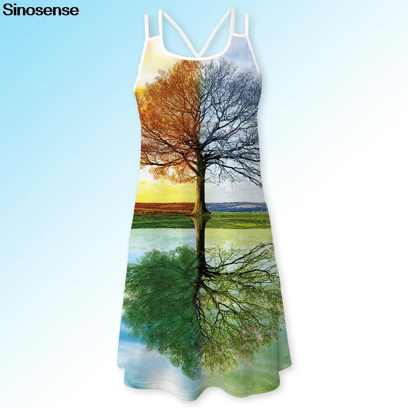 

Womens Boho Spaghetti Strap Tree Print Vintage Midi Dress 2019 Sexy Backless Cross Sleeveless Loose Dress Summer Beach Dress XXL