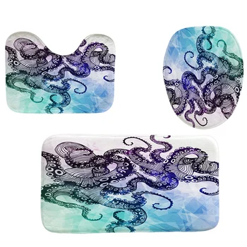 

4Pcs Home Bathroom Decor Set Purple Octopus Pattern Toilet Seat Cover Bath Mat Set+Waterproof Shower Curtain