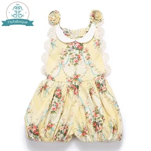 Брендовая одежда из хлопка с цветочным принтом для маленьких девочек Летний комбинезон-Песочник наряды с эластичной талией для маленьких детей Костюмы 1-10Yrs