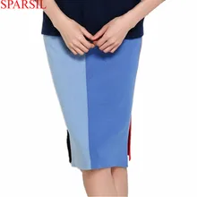 Sparsil Женские Осенние Весенние Пэтчворк Сексуальные Кашемировые Юбки-Карандаш, Шерстянные Короткие Юбки Контрастных Цветов Длиной До Колена Собирающиеся На Талии B31