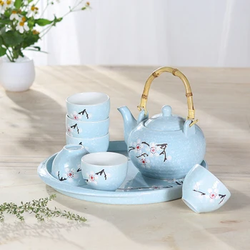 

Japanese sakura cherry kungfu tea set ceramic teapot tea pot cup plate tray Pu'er oolong tea ceremony household gift teaware
