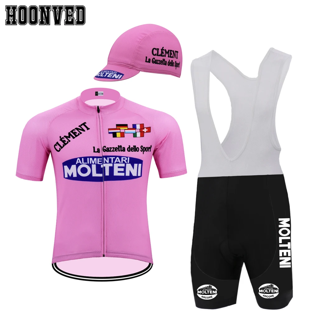 

2019 Pro Men Retro Pink MOLTENI cycling jersey Short sleeved Set clothes Road mtb jersey 9D gel bib shorts ropa ciclismo hombre