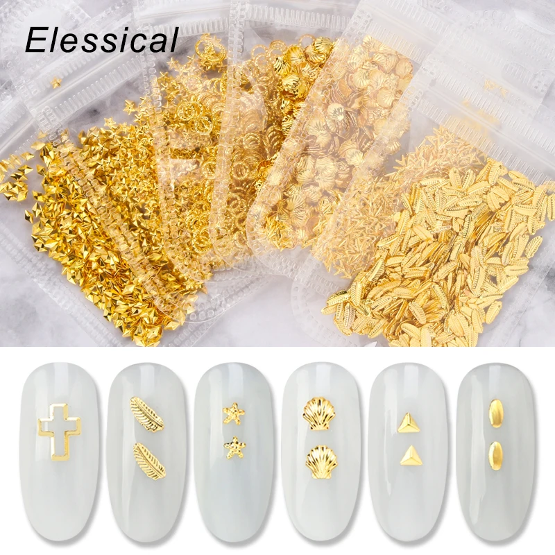 

Elessical 200/500 Pcs Gold Nail Art Decorations Studs for nail design charms manicure accesorios nails shell rivet supplies 3D