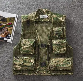 Green Camouflage Летние Новые мужские быстросохнущая сетка мульти-мешок фотографии реклама рыбалка жилет плюс размер дышащий водостойкий жилет 5 цветов - Цвет: Green Camouflage