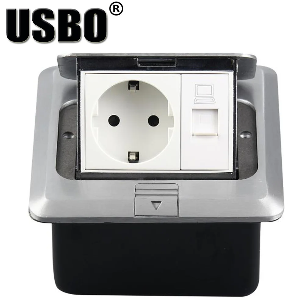 

With cover plate bottom box hidden pop - up computer German standard floor socket aluminum alloy EU network ground outlet