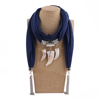

TagerWilen Pendant Scarf National Necklace For Women Scarves Resin Moon Jewelry Wrap Tassels Female Accessories X-20